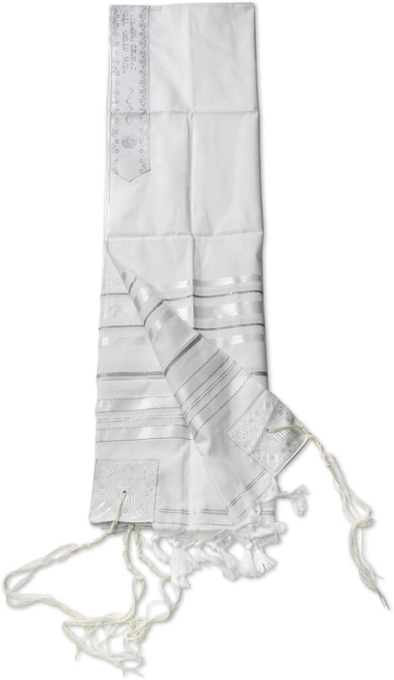 Jewish White/silver Acrilan Tallit Talit Prayer Shawl 47 67