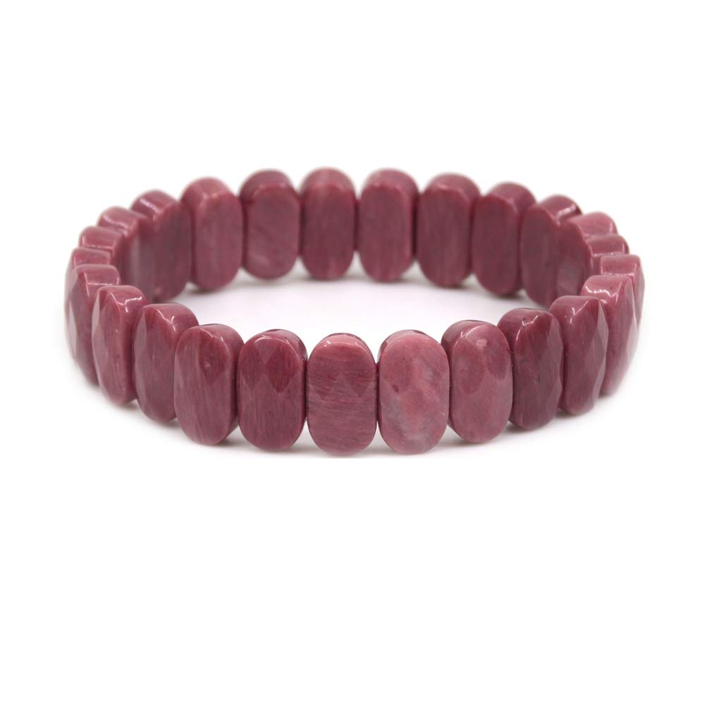 CHENYUE Natural Pink Rhodonite Gemstone 14mm Faceted Oval Beads Stretch Bracelet 7.5 Inch Unisex