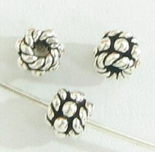 10 pcs Bali .925 Sterling Silver Round 4mm Daisy Rope Spacer Beads / Findings / Antique