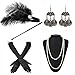ZeroShop 1920s Accessories Feather Jewel Headband Faux Pearl Necklace Gloves Cigarette Holder