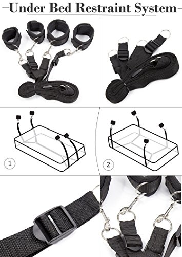 Handcuffs Set (5 in 1) - Black Handcuffs Kit for Women Men - Adjustable Wrist Ankle Hand Cuffs - an Interesting Gift Idea
