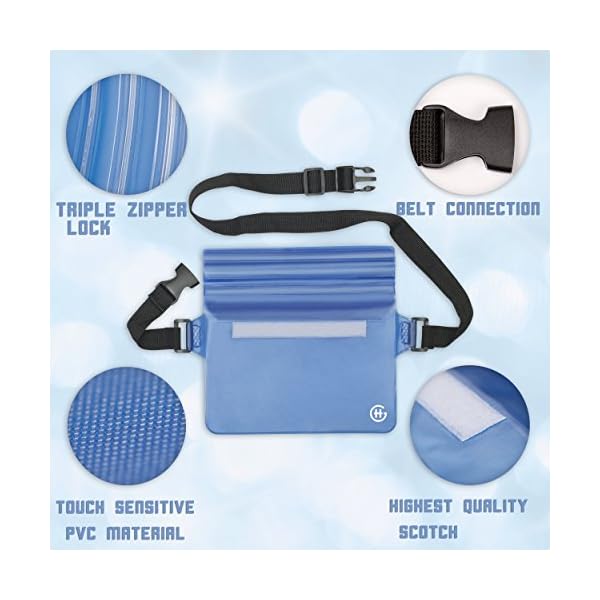 Waterproof-Waist-Pouch-by-Hydro-Gizmos-Large-Travel-Bag-with-Adjustable-Long-Waist-Strap-Buckle-Transparent-Blue-3-Zipper-Design–Lightweight-PVC-Touch-Screen-Sensitive-Keeps-Everything-Dry Waterproof-Waist-Pouch-by-Hydro-Gizmos-Large-Travel-Bag-with-Adjustable-Long-Waist-Strap-Buckle-Transparent-Blue-3-Zipper-Design–Lightweight-PVC-Touch-Screen-Sensitive-Keeps-Everything-Dry