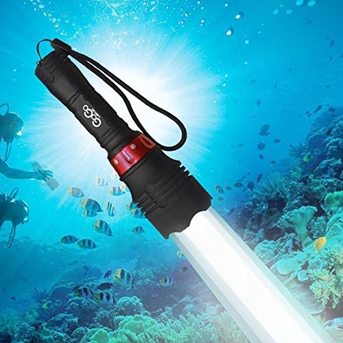 Gogolighting 2000 Lumen 60m T6 LED Diving Flashlight Torch Scuba Light Lamp Waterproof With 18650 battery (RED BLUE SILVER) (RED)