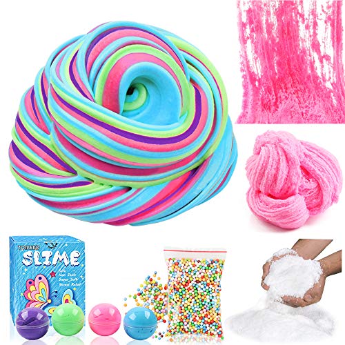 DIY Cloud Slime Kit with Instant Snow Powder, Colorful Butter Fluffy Floam Slime Foam Beads Sprinkles for Girls Boys, Stretchy Premade Cream Bubble Slime Scented, 4 Ball Mud Putty Toy Kids Party Favor