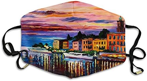 Colorful Painting Building Water Reflection House Boat Church Leonid Afremov Lake Como Bellagio Italy Fashion Adult Recycling Mouth Mask Respirators For Man And Woman