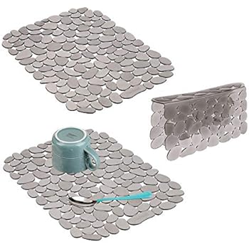 mDesign Adjustable Kitchen Sink Dish Drying Mat/Grid - Soft Plastic Sink Protector, Cushions Sinks, Dishes - Quick Draining Pebble Design - Includes 1 Saddle, 2 Large Mats - Set of 3 - Graphite Gray