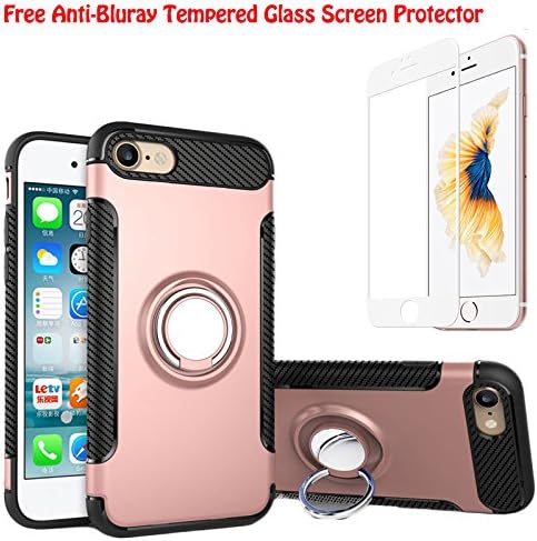 iPhone6plus,IPhone6s plus Case,Shock-Absorption Bumper，Built-in Ring Bracket，Vehicle-mounted Adsorb Cover with Full Coverage anti blue-ray Tempered Glass/Anti-Scratch/Bubble free Screen Protector