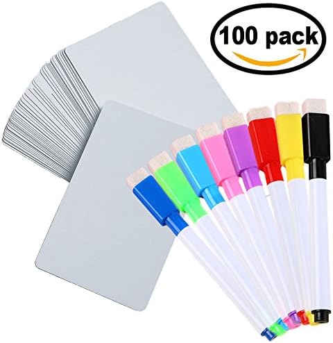 DOER - DIY Blank Playing Cards Set- with 8 Assorted Colors Dry Eraser Marker- Reusable- for Card Games | Flash Cards | Business Cards- Deck of 100 (0.01in(Card Thickness))