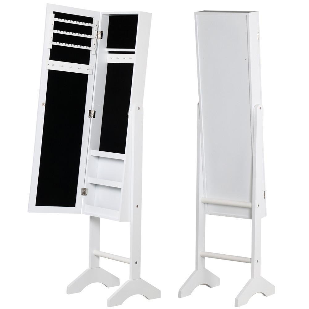 Yaheetech Mirrored Jewelry Cabinet Armoire Mirror Organizer Storage Box with Stand, White