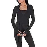 Usweetie Women's Ballet Wrap Top Long Sleeve Tie Workout Pilates Yoga Wrap Top