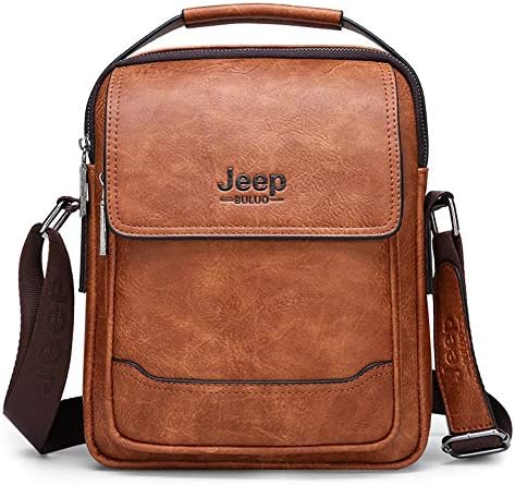 JEEP BULUO Leather Shoulder Bag Crossbody Handbag Daypack Messenger Bags For Men（orange）