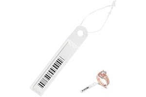 AOEEKI 100PCS AM 58kHz Security Tags with Hole, Retail Anti-Theft Soft Labels with Mock Barcodes Plastic Rope Buckle for Jewelry Retail Stores