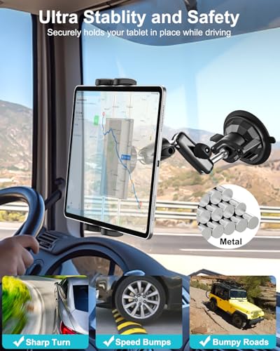 Dosvsi Car Windshield Tablet Holder, Strong Suction Cup Tablet Mount, 360° Rotation Truck Dashboard Tablet Holder for iPad Pro 13 12.9 11 9.7 Air Mini, iPad 10th, Galaxy Tab, iPhone, All 4-13" Tablet
