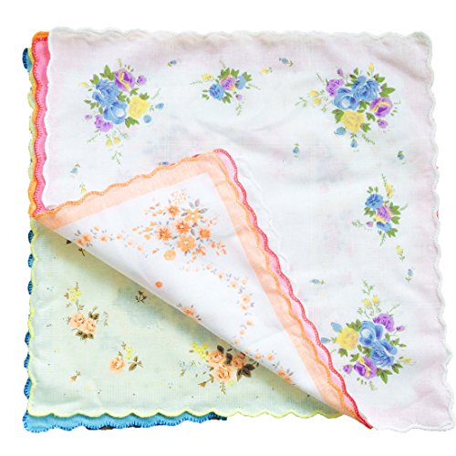 COCOUSM Womens Vintage Floral Print Cotton handkerchiefs Bulk - Thumbnail 5