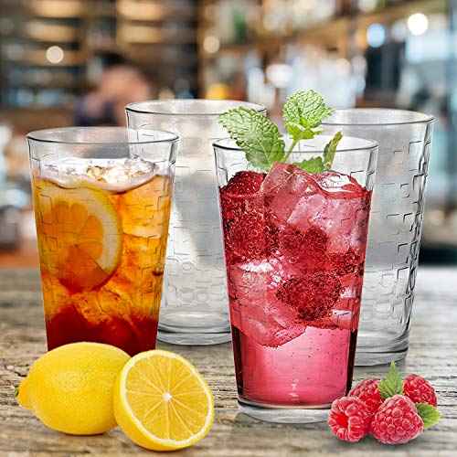 Clear Drinking Glasses Set of 8 | Real Glassware with Heavy Base | 8 Highball Drinkware Tumbler Set For Water, Whiskey, Cocktails | Best Kitchen Gift - Thumbnail 4