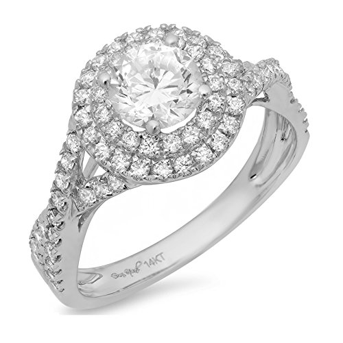 1.6 Ct Round Cut Pave Halo Promise Engagement Bridal Anniversary Ring Band 14K White Gold, Size 4.5, Clara Pucci