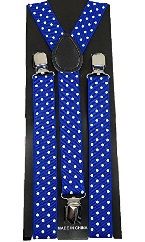 Unisex Clip-on Braces Elastic "Royal Blue Polka Dot" Suspender Y-shape Ajustable