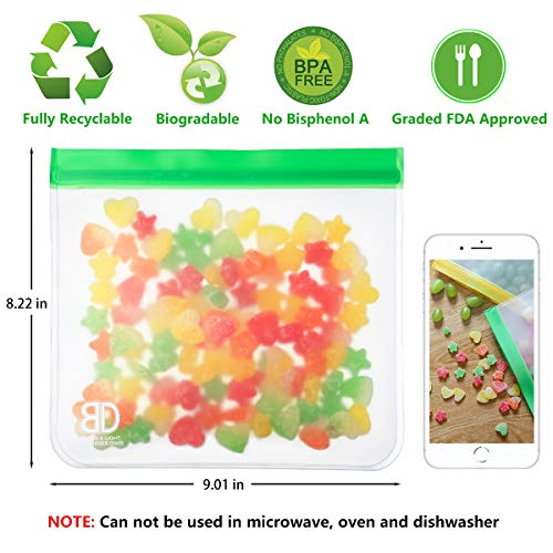 Reusable Sandwich Bags (6-pack Large Size),Wattne Reusable Leakproof Ziplock Kids Snack Bags, FDA Gr - //coolthings.us