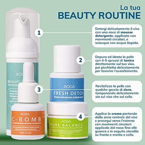 Skincare Korean Total Care Kit – For Combination, Oily or Acneica Skin: Balances with Cleansing Mousse, Tonic, Vitamin C Serum and Purifying Cream – Organic Beauty at Your Service