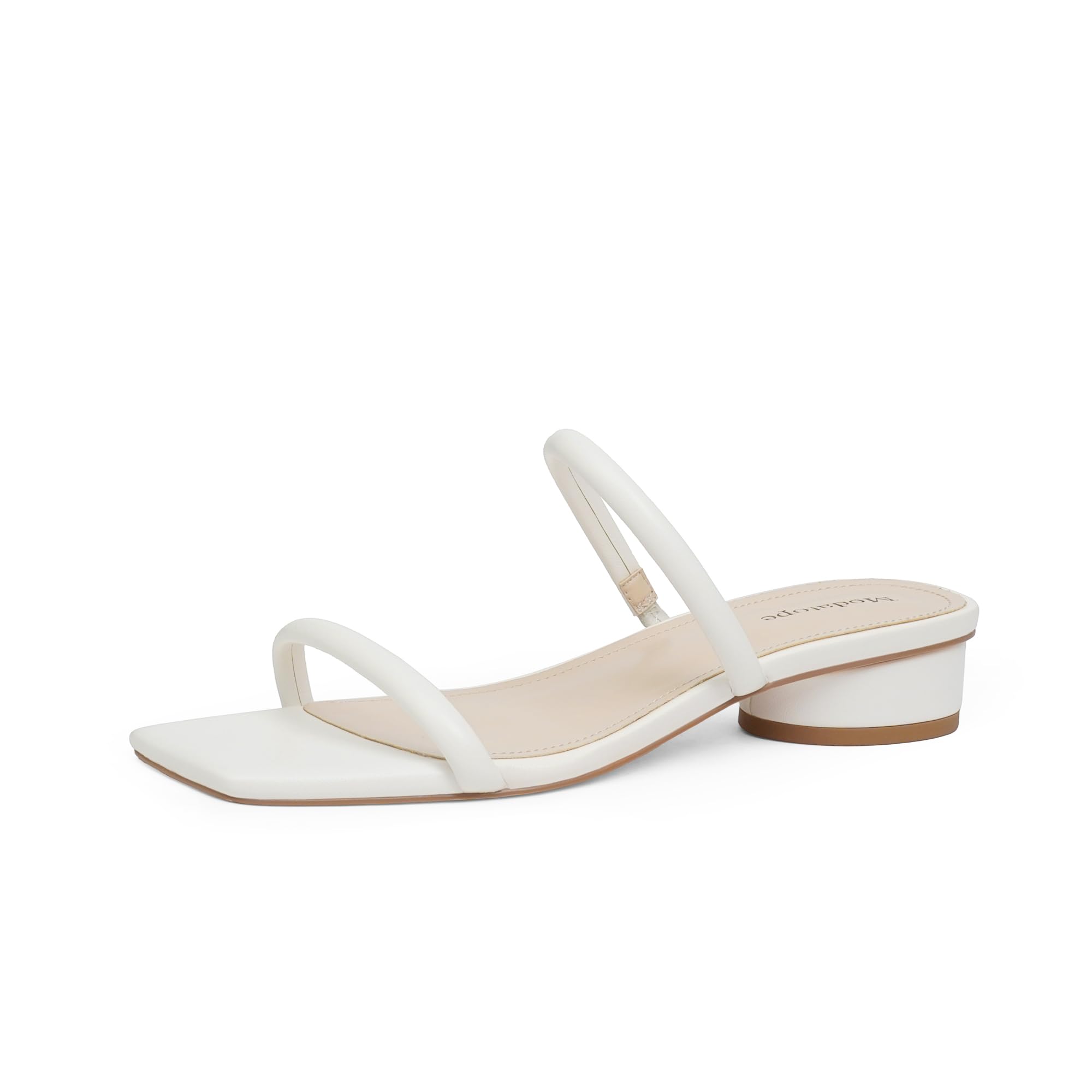 Photo 1 of Modatope White Sandals Women Open Square Toe Chunky Heel Sandals for Women 2025 Two Strap Slip on Sandal Dressy Low Heel Slide Sandal Size 7