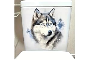 BONFAGE Wolf Pattern Toilet Cover Sticker Decals,Fish Bird Flower Leaf Waterproof Toilet Lid Tank Seat Decals Cistern Self-Adhesive Bathroom Wall Sticker