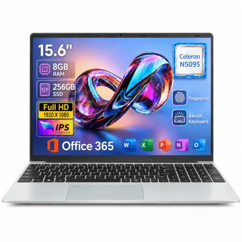 15.6 Inch FHD Laptop Celeron N5095,8GB RAM 256GB SSD,Laptop Computer with 5000mAh Battery,IPS 1920×…