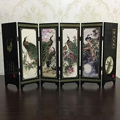 Amazon Com Zdfyykzdf Wooden 6 Panel Peacock Screen Room Divider Folding Partition Gift Desktop Decor Home Office Desk Decor Background Decor Black