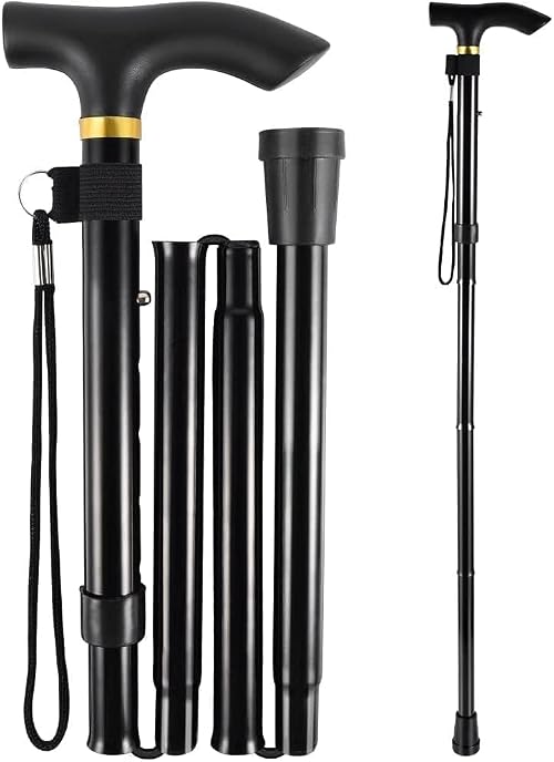 Foldable Walking Sticks - Foldable Walking Stick With Adjustable Height - Collapsible And Lightweight - Soft Ergonomic Handle For Comfortable Grip For Men,Women,Mobility Aid (Black)