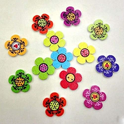 Pack of 100 wooden buttons in assorted colors for sewing and crafting, priced at $6.50 as of August 9, 2023.