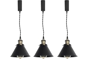 KAYYELAMP 3-Lights Adjusted Cord Length H-Type Track Hanging Light 3.9 Ft Twisted Cord E26 Bronze Base Vintage Design Black Metal Pendant Light Fixture for Restaurant Entryway Loft(No Bulb,No Track)