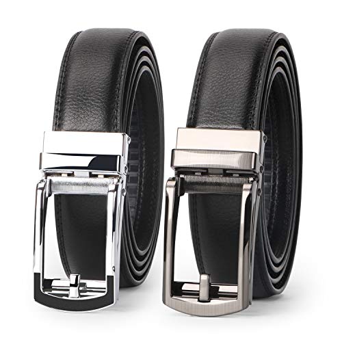 WERFORU 2 Pack Leather Ratchet Dress Belt for Men Perfect with Automatic Buckle,Black+Black,Suit Pant Size 28-44 inches - Thumbnail 7