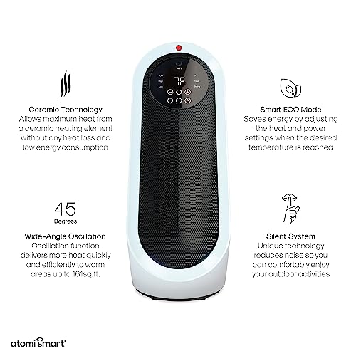 Atomi Smart WiFi Tabletop Heater 16” 1500W, WideAngle Oscillation