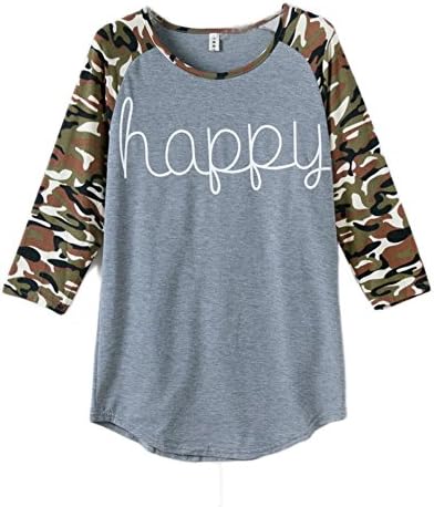 Women Happy Letter Printed Tops Long Sleeve O-neck Shirt (XXX-Large, Green)