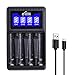 AA Battery Charger AAA Battery Charger 4 Bay, Pickle Power Ni-MH AA & AAA Charger with USB Port 5V for Rechargeable Batteries, Featured Smart LCD Display Auto-Detect Function, Over-Charge Protection