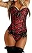 Indrah Women Emboridery Corset Top Sexy Lingerie Sets Underwear with G-string Red (US Size 12-14) 3XL