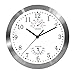 Magho Battery Operated Silent Non-ticking Indoor Wall Clock with Temperature & Humidity ,Glass Cover,Silver Color(Aluminum Metal Frame, 10')