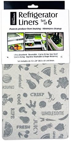 DII Kitchen Millennium Non Adhesive Cut to Fit Machine Washable Fridge Liner For Drawers, Bins, Trays, Protect Produce, Set of 6, 12 x 24 - Gray