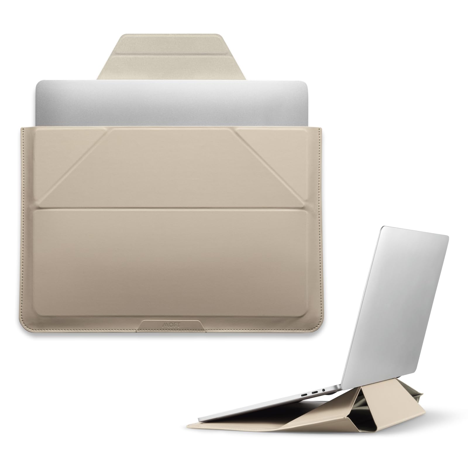 MOFT Laptop Carry Sleeve, 2-in-1 Laptop Bag & Stand for 14"MacBook Air/Pro & Dell/HP/Lenovo/Asus, Stylish Slim Computer Sleeve Bag with Expandable Storage for Computer Accessories, Beach White