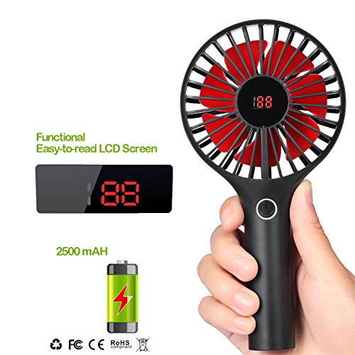Skyreat Portable Mini Personal Battery Handheld Fan with LCD Dispaly Design,Rechargeable USB 2500mAh Battery Operated hand fan Strong Wind for Travel Home and Office