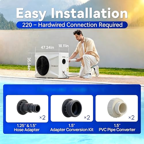 AQUASTRONG Inverter Swimming Pool Heat Pump,Pool Heater for Above Ground and Inground Heating Smart WiFi Control and Cooling Pool Heater Pools Up to, 21000 Gallons