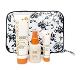 Serious Skincare Serious C3 Plasma Serum, Day Cream & Eye Beauty Treatment Trio with White Stargazer Toile Print Cosmetic Case