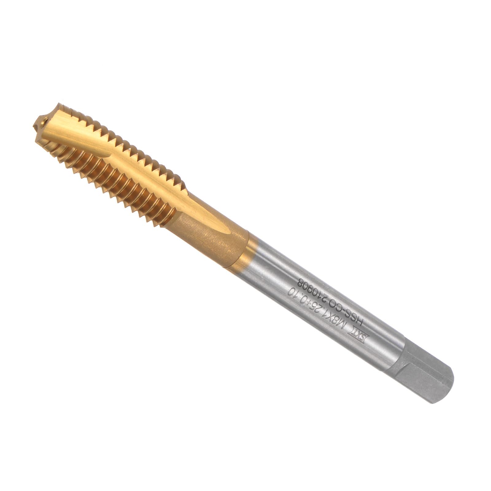 CoCud Spiral Point Taps, M8 x 1.25 + 0.1 Thread Size, Titanium Cobalt High Speed Steel Metric Threading - (Applications: for Aluminum Stainless Steel Bronze Plastics) — image 1