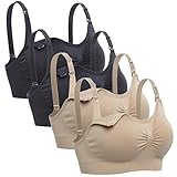 Lataly Womens Sleeping Nursing Bra Wirefree Breastfeeding Maternity Bralette Pack of 4 Color Black Beige Size XL