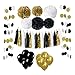 Wartoon 43 Pcs Paper Pom Poms Flowers Tissue Balloon Tassel Garland Polka Dot Paper Garland Kit for Birthday Wedding Party Decorations - Black and Gold