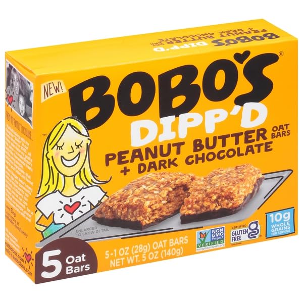 BOBO’S OAT BARS, PEANUT BUTTER + DARK CHOCOLATE,...