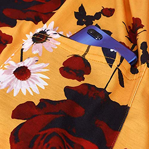 Respctful✿Women's Halter Neck Summer Dress Casual Sundress with Sun Floral Printed Maxi Long A-Lined Dress Yellow - Thumbnail 5