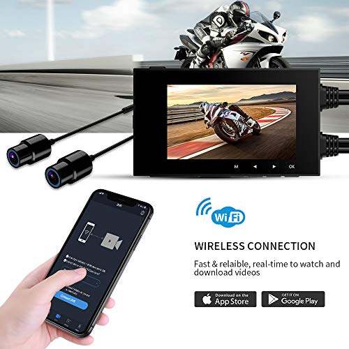 Motowolf M6 Motorcycle Recording Camera System Waterproof Dual Lens 1080P Dash Cam Dvr Sports Action Camera Security Video Recording with 2.7" LCD 155 Degree Angle WiFi & GPS Support 256G Max