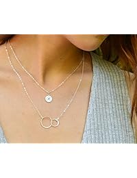 Collar de la hermana de EFYTAL, plata de ley entrelazada con círculos, regalo para hermana dama de honor
