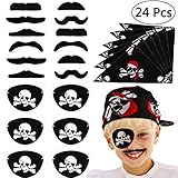 VAMEI 24 PCs Pirate Eye Patches Pirate Bandana Fake Mustaches Halloween Costume Party Favors Captain Pirate Costume Accessories Boys Girls Kids