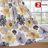 H.VERSAILTEX Window Treatment Curtains for Bedroom Thermal Insulated Blackout Curtains for Living Room, 2 Panels, Vintage Blooming Floral Pattern in Yellow and Gray, 52